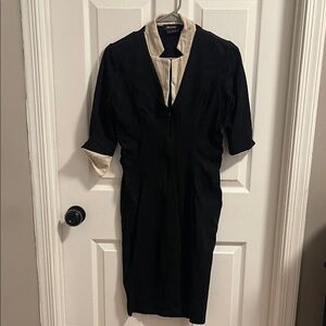 Isabel de Pedro Black and Cream Long Sleeve Dress